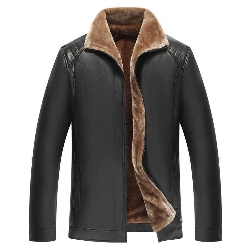 Casual Fleece Lined Leather And Fur Blend Thickened Business Outerwear Jacket for Men Loose Fit Mixed Leather Jacket W251023