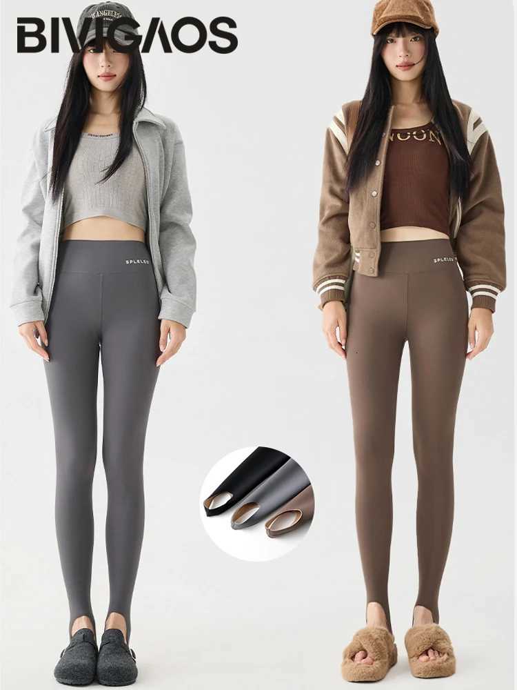 BIVIGAOS Autumn Winter Thick Foot Pants Sharkskin Leggings Womens Rabbit Fleece Warm Leggings High Waist Elastic Non Trace YogaT251023