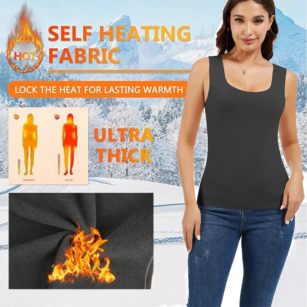 Thermal Tank Top for Women Fleece Lined Thermal Sleeveless Tops Wide Shoulder Straps Warm Base Layer Vest Cold Weather 251023