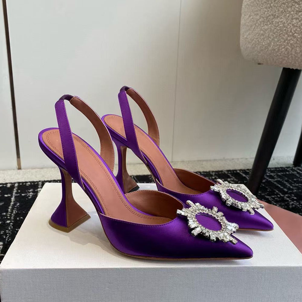 designer Dress shoes Bowtie Crystal-Embellished buckle stain Pumps shoes spool Heels sandals PVC women's Evening satin Slingback sandal 35-43