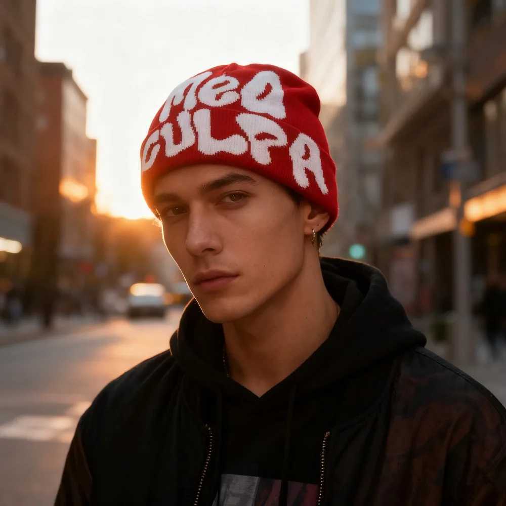 Mea Culpa Beanie Knitted Hat Y2K Mens and Womens Couples Fashion Trend Street Outdoor Cycling Coldproof Warm Skullies HatXJ251023