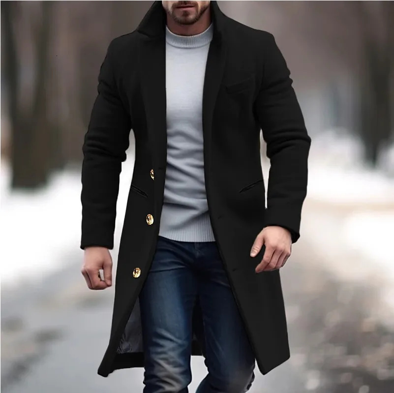 Mens Korean Long Jackets MidLength Urban Casual Woolen Coat for Men Style Slim Windbreaker Winter Warm 251017