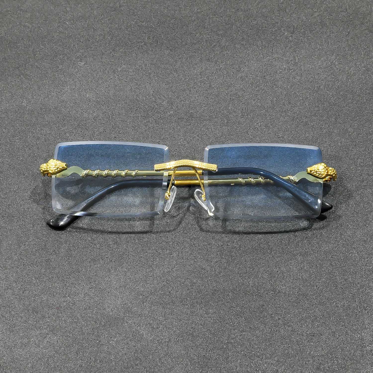 Rimless Rectangle Sunglasses Men Metal Gradient Gray Lens Big Frameless Sun Glasses Women UV400W251023