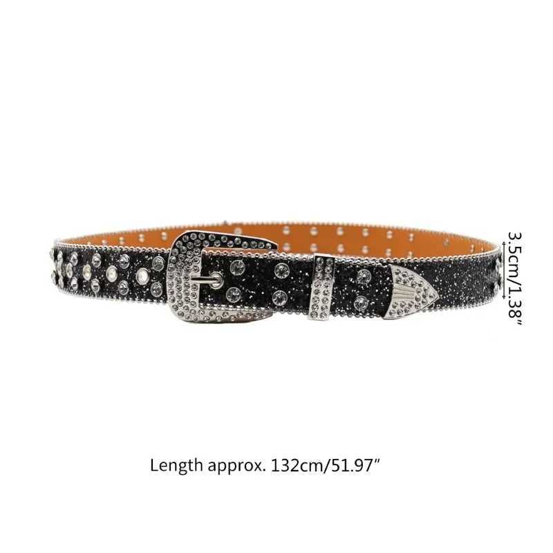 Goth Rhinestones Belts Women PU Leather Straps Rhinestones Belts Cowgirl Y2K Girls Fashion Belt for Jeans MenXJ251023