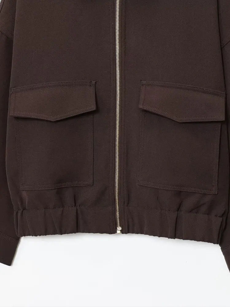 NLZGMSJ Womens 2025 Autumn Elegant Clothing Jacket Vintage Lapel Collar Zipper Full Sleeve Pocket Coat Lady Outerwears 251018