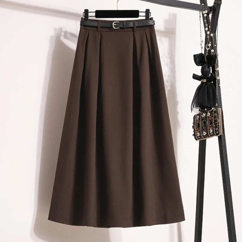 Plus Size Women Skirt Autumn Winter High Waist A Line Long Korean Style Pleated Maxi Skirts Womens 251022