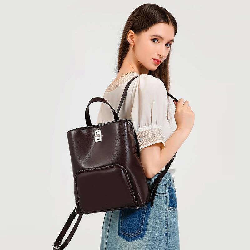 Top Layer Fashion New Handheld Travel Genuine Leather Large Capacity Simple Commuter Bag Cowhide Backpack High Quality