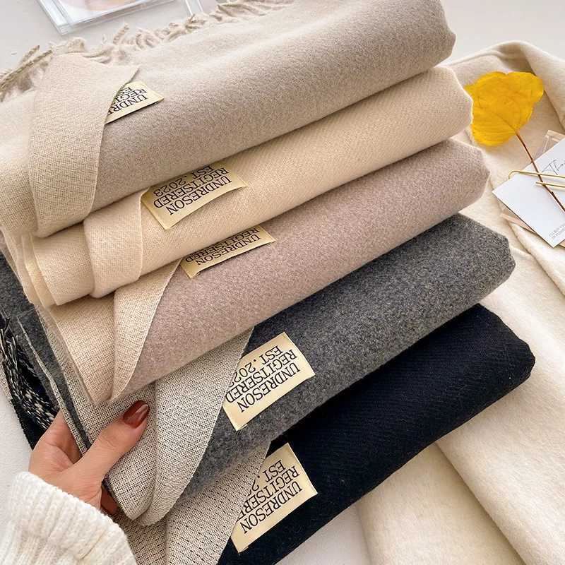 Fashion Solid Cashmere Warm Scarf New Design Winter Double Side Diffrent Color Shawl Wraps Bufanda with Tassel Blanket J251113