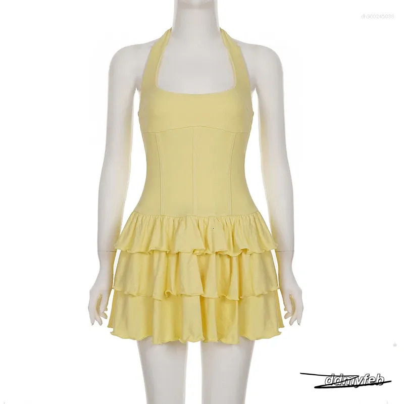 Tornova Halter Mini Dress - Women's Casual Summer Dress, High Waist Ruffled Design Ddmyfeb