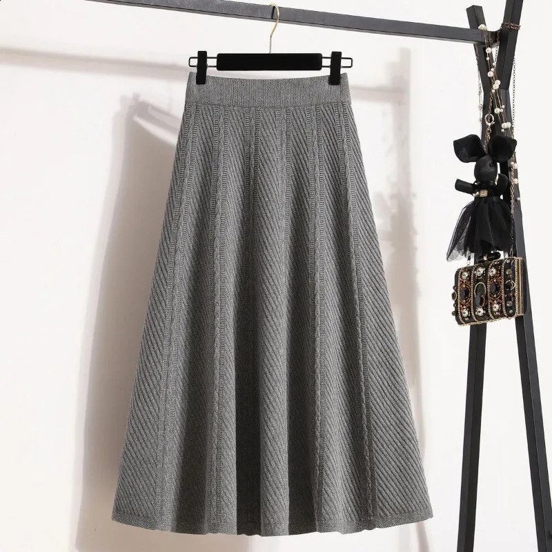 Smvp Autumn Winter Loose High Waist Mid Calf Saias Lady Solid Color Wild Soft Knitwear Aline Skirt Women 251022
