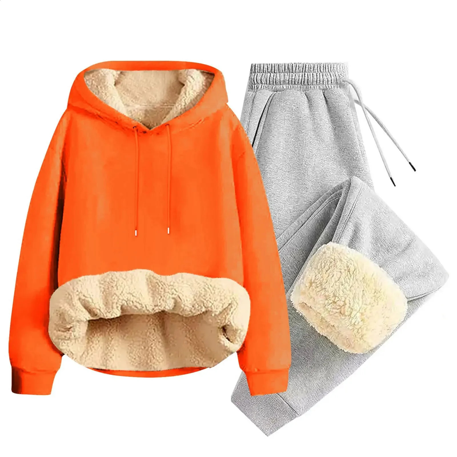 Thickened Lamb Velvet Hoodie Set Mens Winter Warm Clothing Korean Style Large Size Sweatshirt Combo Comfortable Padded Jacket 251023