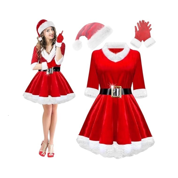 2025 Christmas Adult Women's Clothing Christmas Dress Festival Party Dress Santa Claus New Santa Claus Performance Dress
