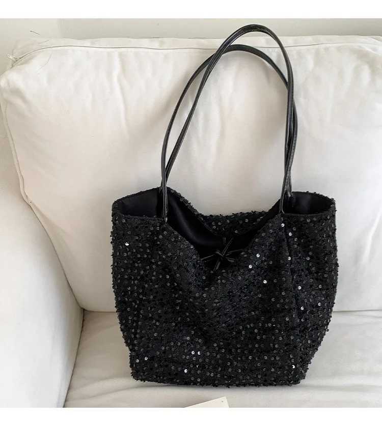 Women Bag Ladies Leisure Solid Color Totes Bag Large Capacity Sequins Handbag Luxury Sparkling Bucket Bag Womens Shoulder BagsL251023