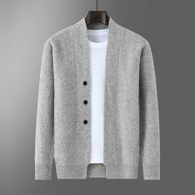 Autumn Winter Thick Cardigan 100 Pure Wool Mens Versatile Jacket VNeck Loose Casual Highend Knitted Cashmere Sweater 251023