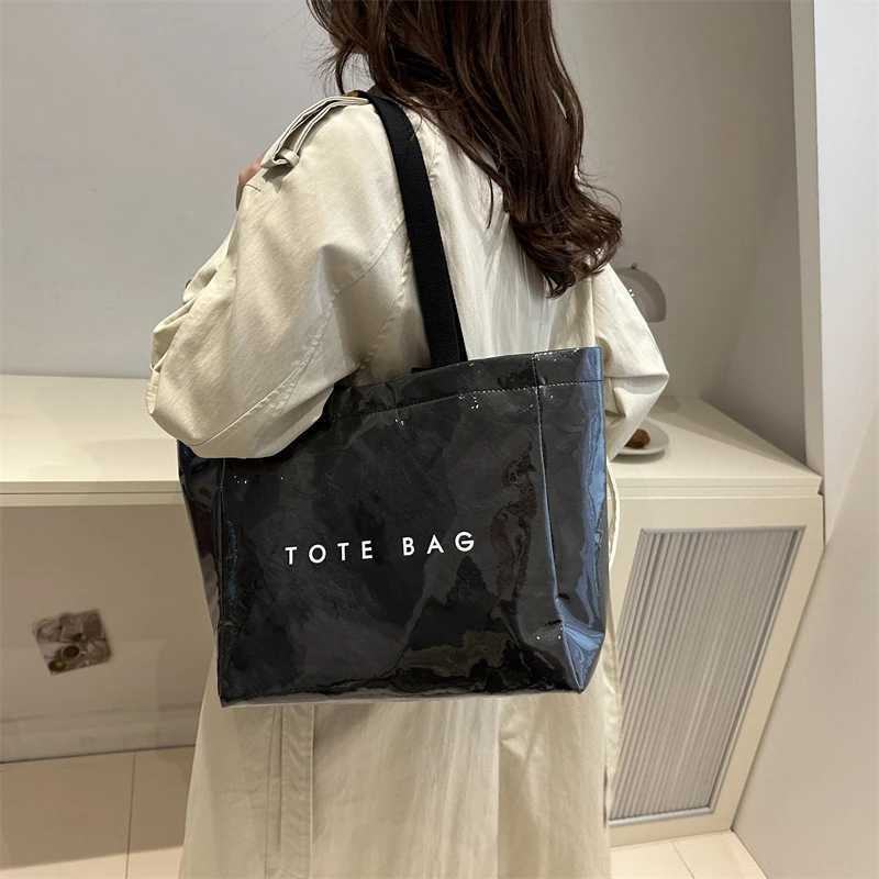 Kraft Paper Clear Shoulder Bag with PVC SurfaceVintage Hobo SatchelWaterproof Shopping Letter HandbagLady TopHandle Tote BagL251023