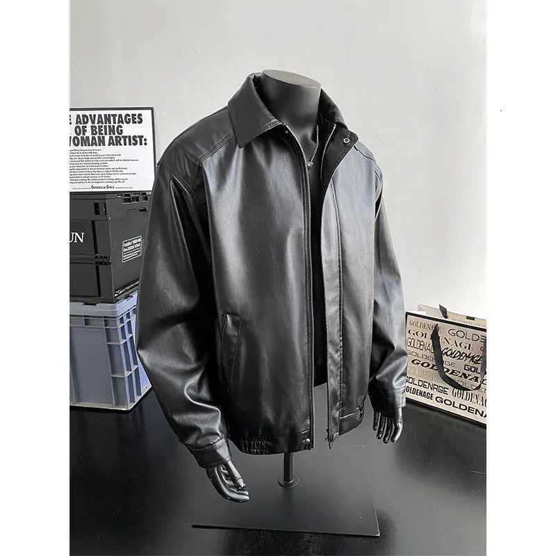 Trend Mens Faux Leather Jacket Fashionable Solid Color PU Leather American Retro Motorcycle Jacket Mature Casual Style Coat W251023