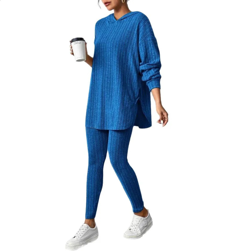 Autumn and Winter European American Womens Clothing Loose Hooded Long Sleeve Casual Trousers Thread Set 251022