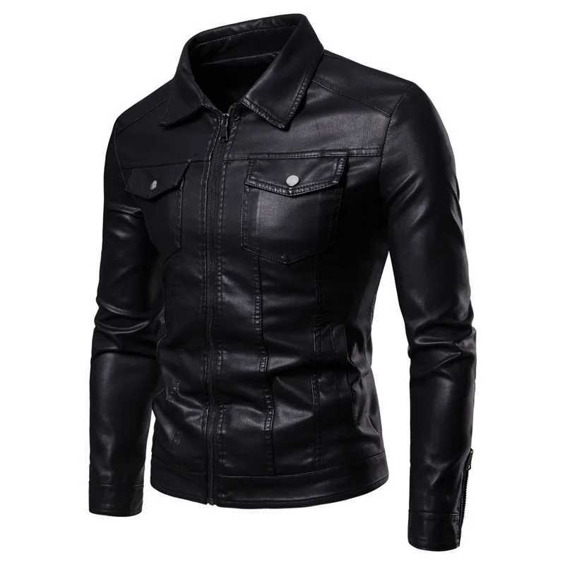 Mens leather jacket with a collar and thickened cotton for warmth clamped with cotton mens motorcycle leather jacket trendy W251023