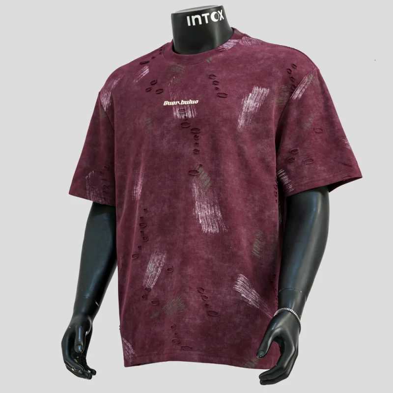 Broken hole short sleeved Tshirt mens 2025 summer fashion trend brand highend retro cool graffiti casual topXJ251023
