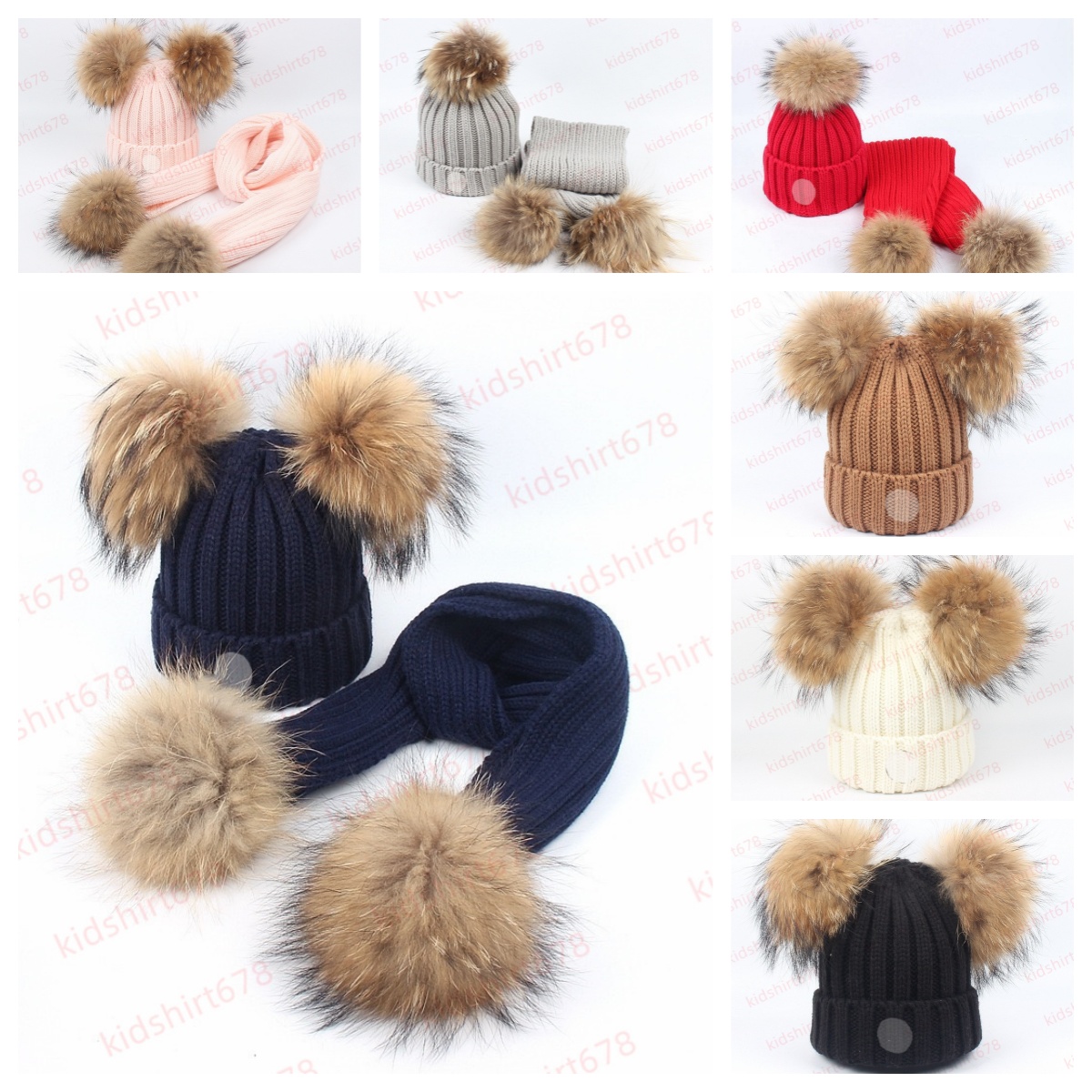 Kid designer Embroidered badge Hat kids Cap Big Fur Poms children boy girl Winter Hats scarfFor Kid Caps Baby Solid Color Knitted Beanies pom pom Hairball hats DHgatew