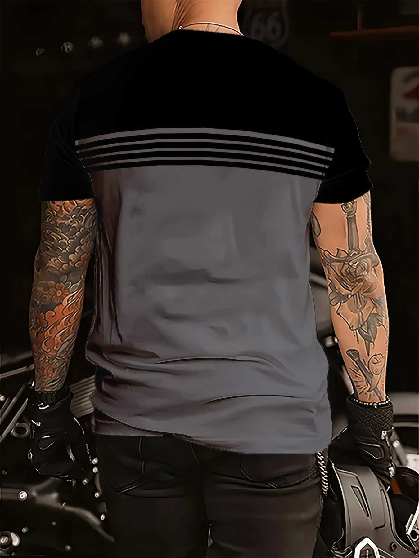 Fashionable mens summer new striped print comfortable breathable round neck Tshirt outdoor casual topXJ251023