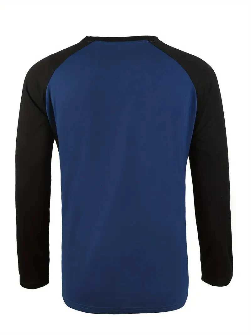 Spring Autumn New Spell Color Simple Style Long Sleeve Round Neck Tops T Shirt Men Pullover Tops T Shirts 100 PolyesterXJ251023