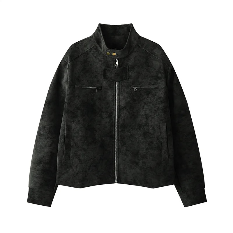 Winter Autumn CottonPadded Casual Leather Jacket Original TieDye Front PU Pilot Coat for Men 251023