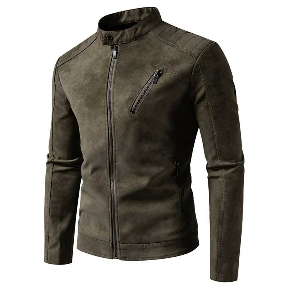 New spring and autumn retro American casual leather jacket mens fashion motorcycle leather jacket tiedyed washed matte coat W251023