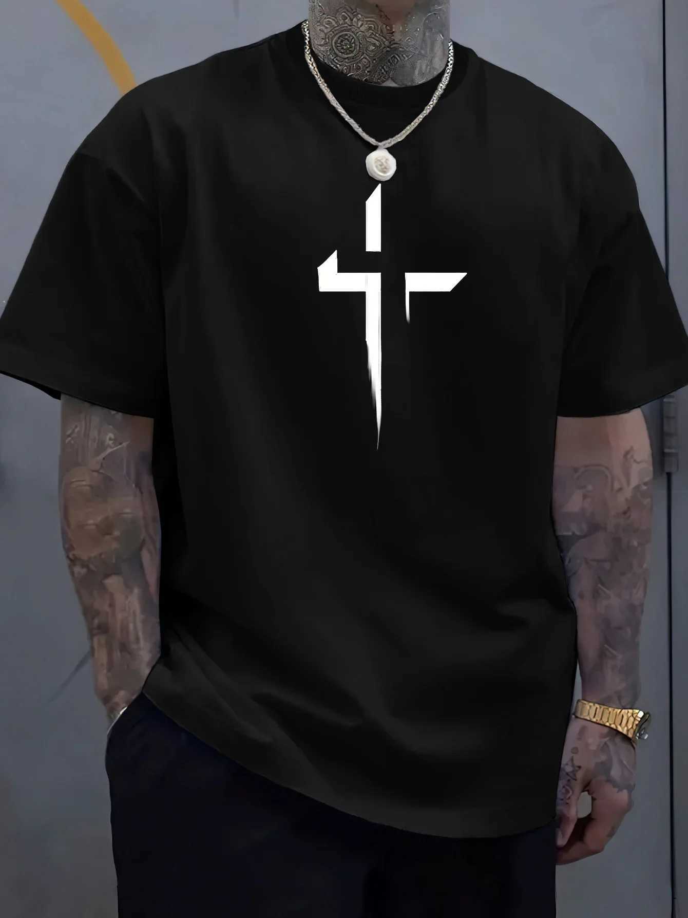 Summer mens casual loose plus size Cross Creative printed sports comfortable round neck short sleeved TshirtXJ251023