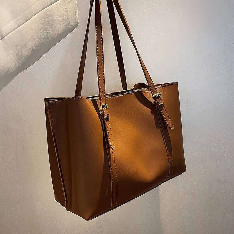 High Capacity PU Tote Bag New Women's Vintage Zipper Magnetic Snap Shoulder Bags Fashion Versatile Commuter Class Handbag