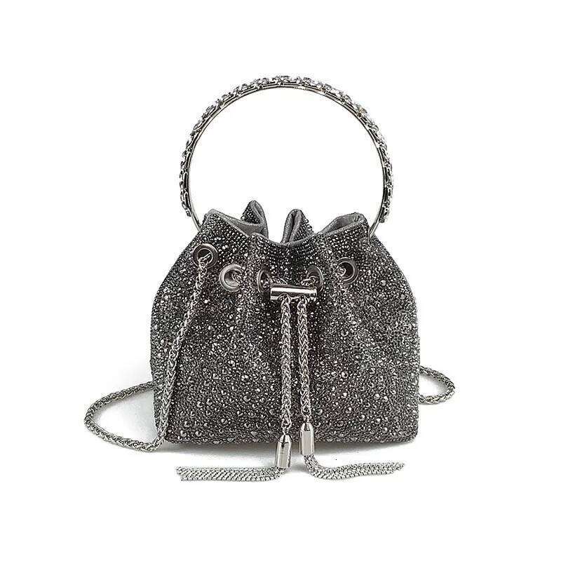 Designer Luxury Rhinestone Handbag Tassel Bucket Evening Designer Shoulder Bag Shiny Crystal Clutch Purse Wedding Party