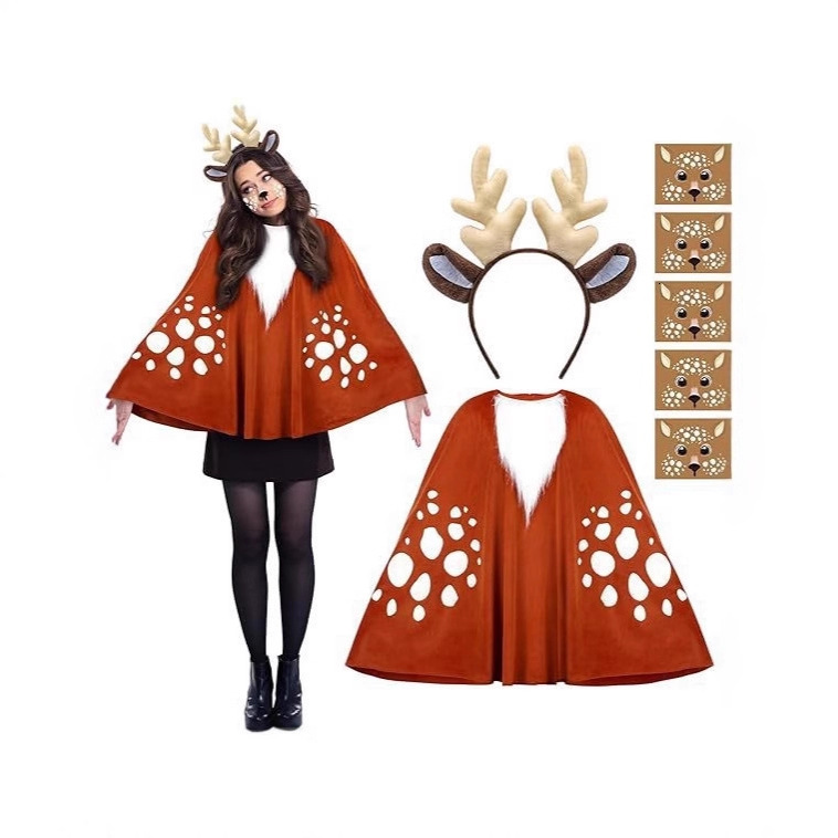 2025 New Halloween, Christmas Jungle, New Autumn and Winter, Reindeer Cape, Role Playing Role, Witch Costume