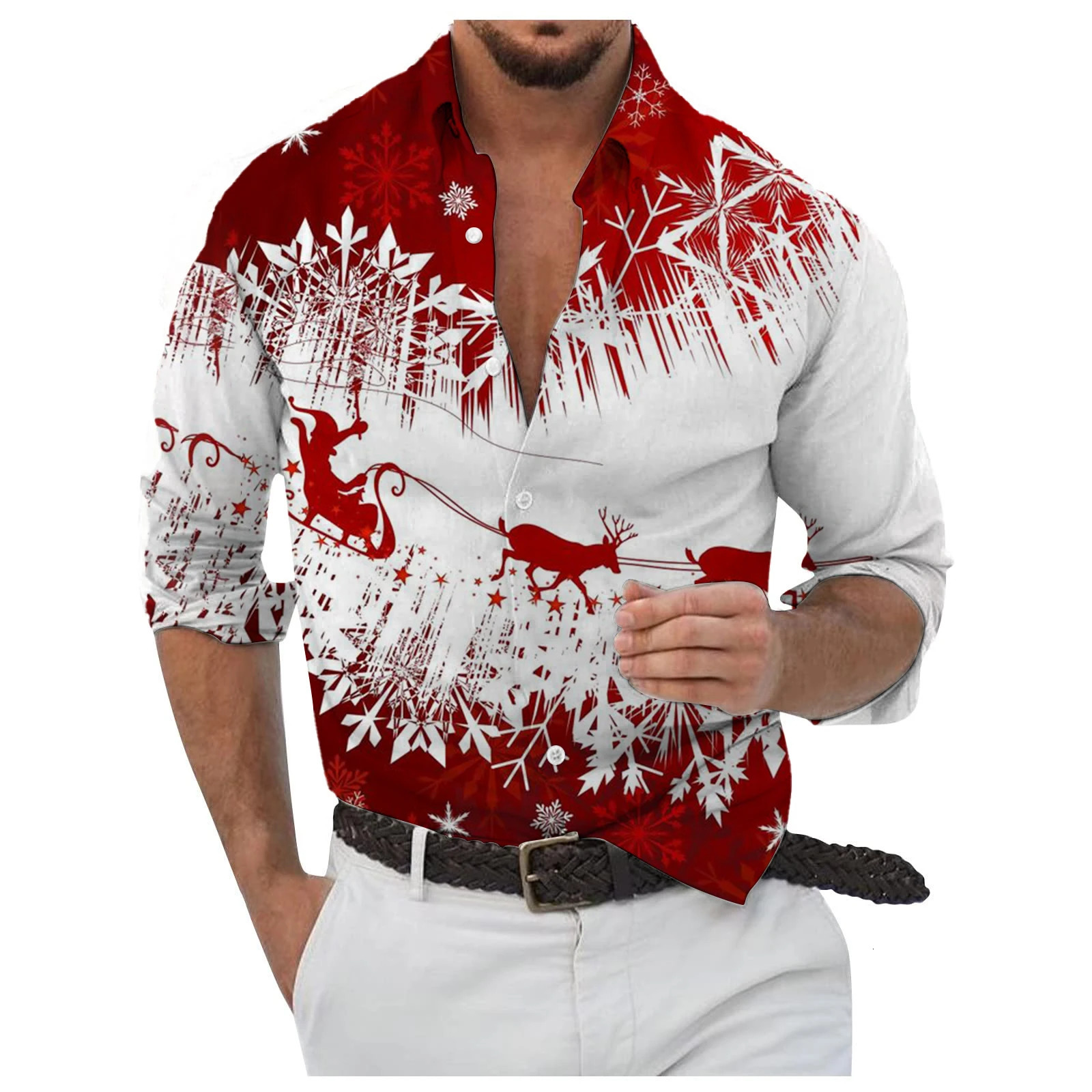 Mens Christmas Elements Casual Shirts 3D Print Jingle Bell Graphic Long Sleeve Shirt Loose Comfortable TurnDown Collar Clothes 251016