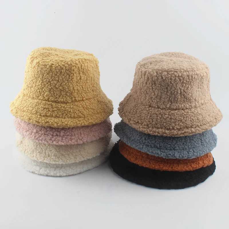 Lamb Wool Bucket Hat Winter Warm Hats For Wen Lady Thicken Flat Top Unisex Men Panama Outdoor Fisherman Hat sW251023