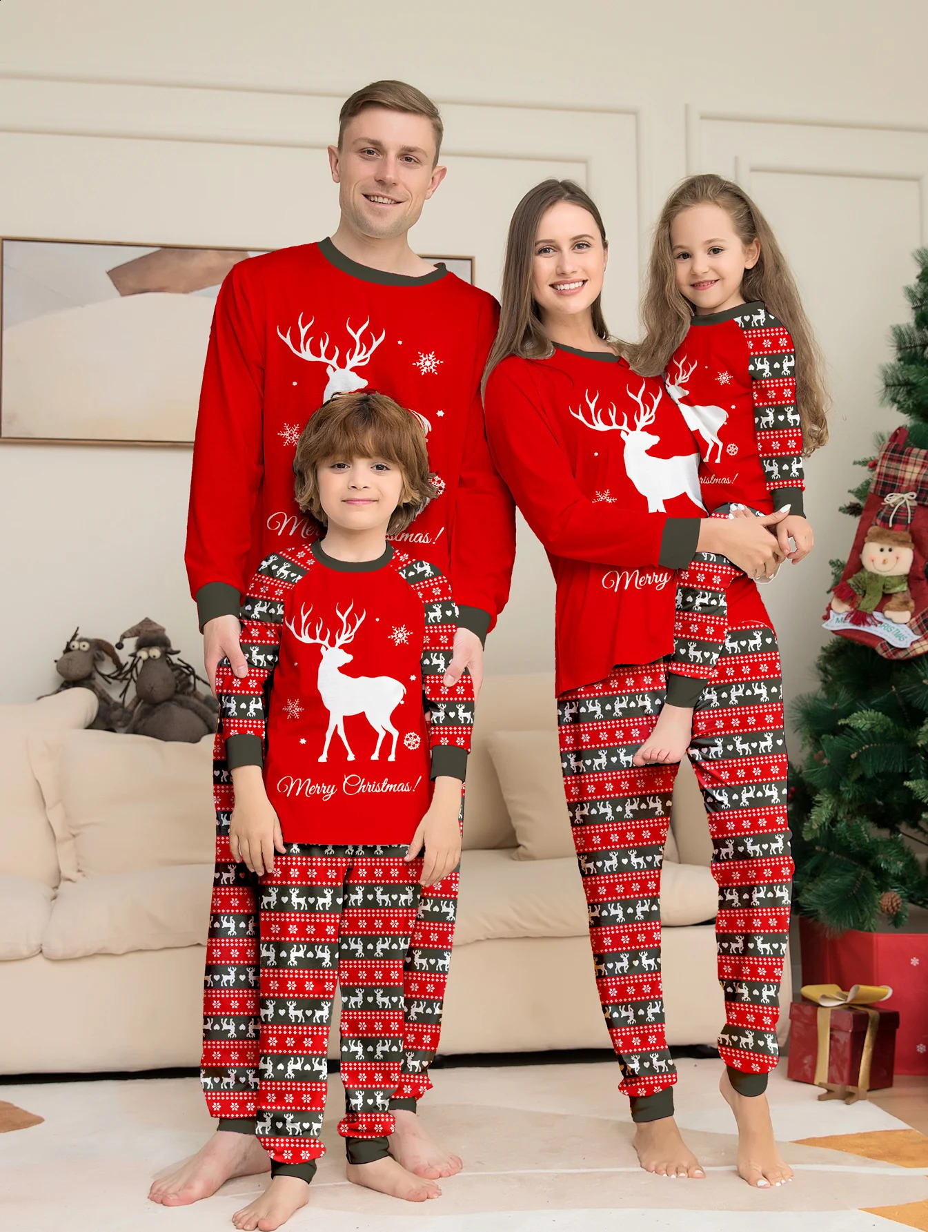 Family Christmas Pajama Sets All over Santa Tree Reindeer Prints Cozy for Holidays 251023