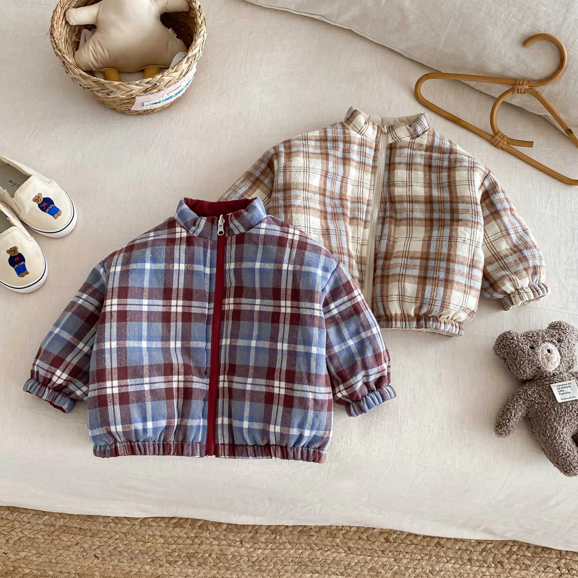 05Y Kids Boys Girls Cotton Padded Jacket DoubleSided Cartoon Embroidery Warm Winter Coat Children Thickened Outerwear Outfit Y251023
