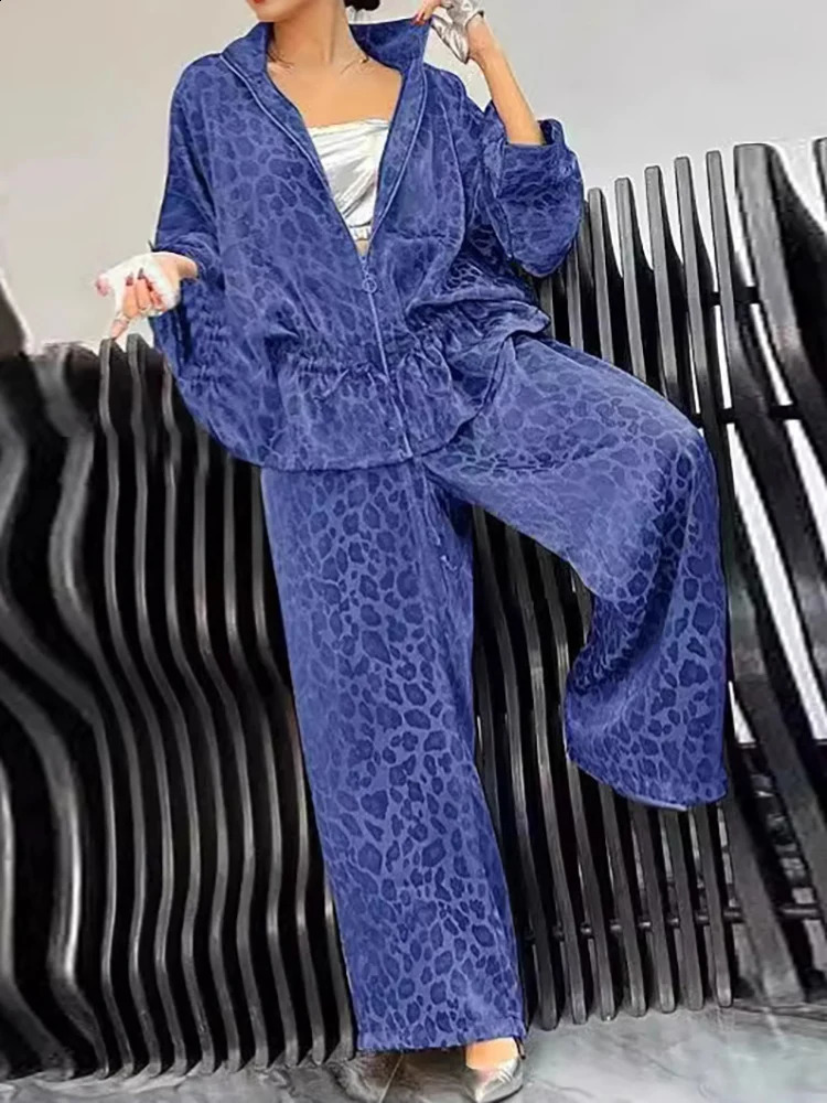 Autumn Womens Long Sleeve Casual Style Polyester Material Fashion Collar Loose Zipper Top Pants Set 251022