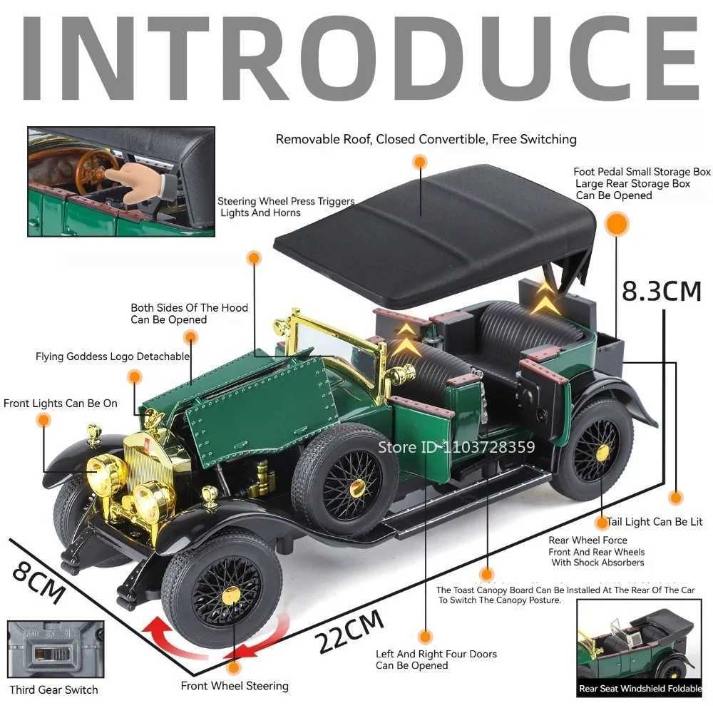 124 PHANTOM 500K Vintage Car Model Toys Alloy Diecast Sound Light Doors Opened Pull Back Shock Absorption for Children GiftsT251023