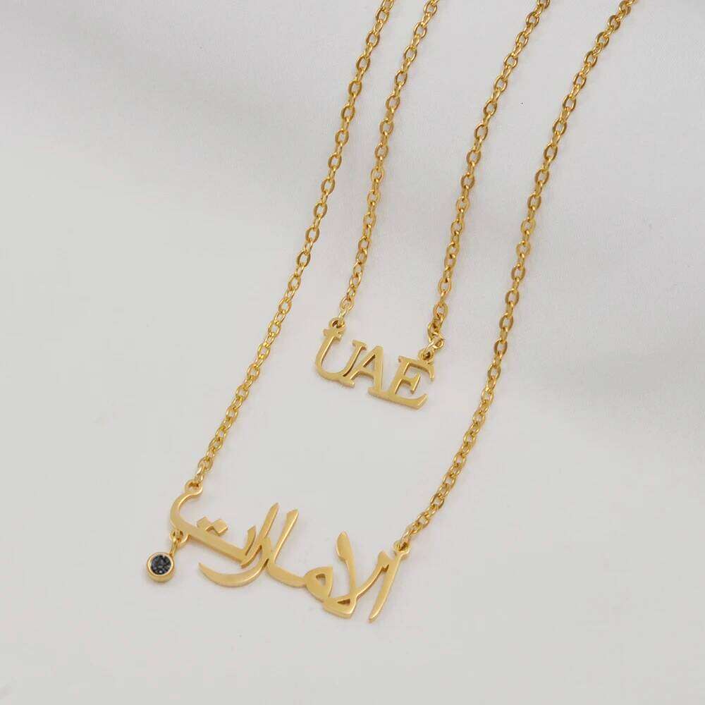 Anniyo The United Arab Emirates UAE Double-Layer Necklaces For Women Stainless Steel With Rhinestone #002562