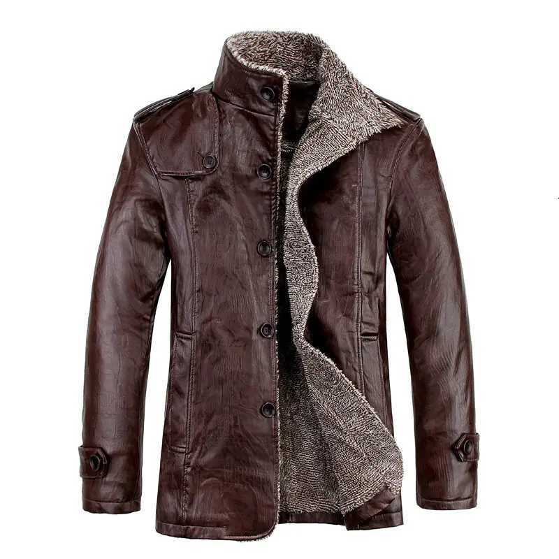 Mens Plus Velvet PU Leather Jacket Male Thicken Fleece Motorcycle Coat Casual Faux Leather Jacket Windproof Warm Winter Coat W251023