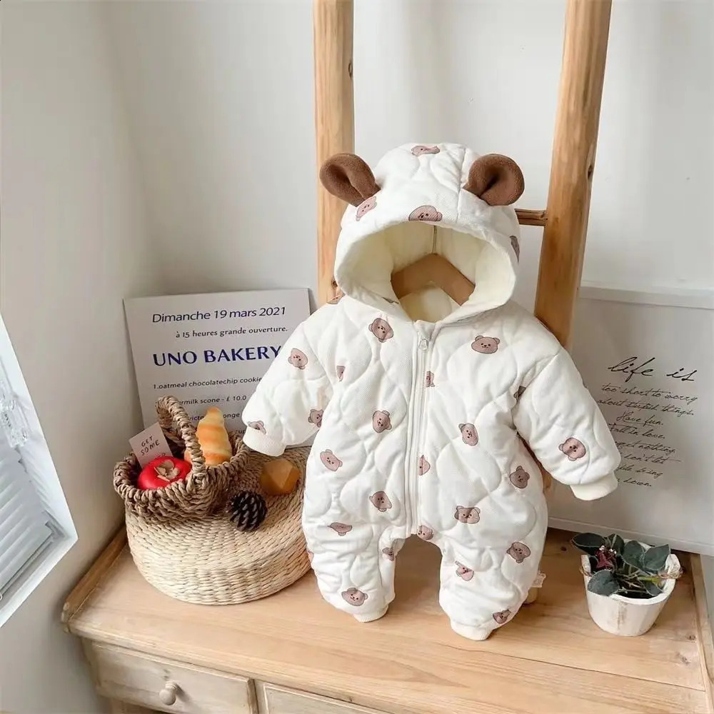 Winter Baby Snowsuit Cute Cartoon Warm Padded Romper 012M Boys Girls Outfit 251023