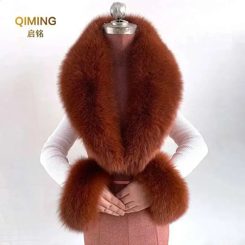 Real Fox Fur Collar Cuffs Set For Women Men Winter Neck Warmer Furry Scarf Fluffy Pelt Shawl Coat Overcoat Fashion Accessory 251022