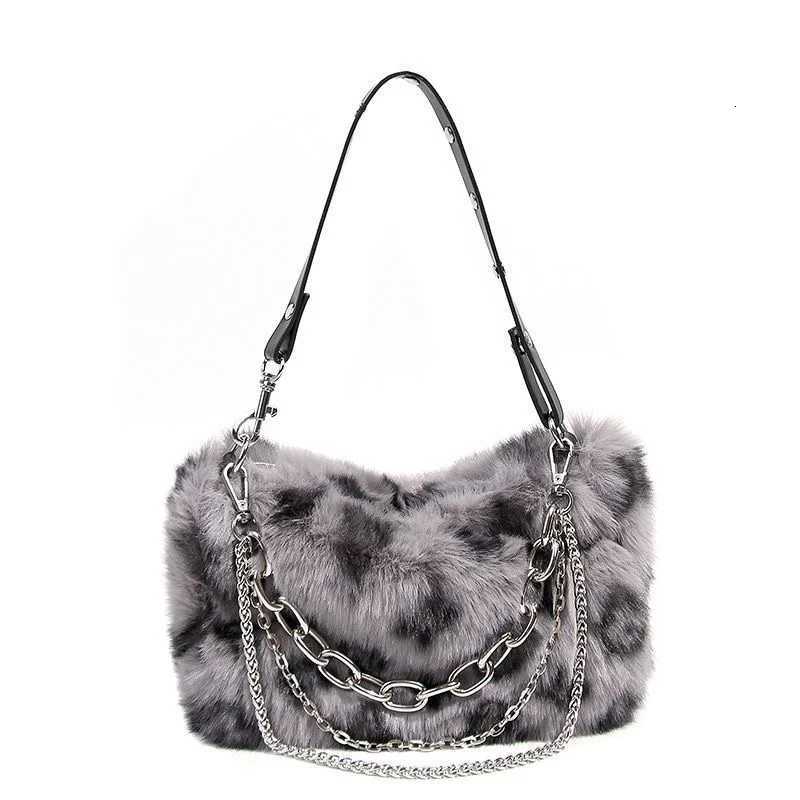 New Faux Fur Leopard Shoulder Bag Womens Autumn Winter Chain Handbags Ladies Leopard Print Clutch Purses Fluffy Top Handle BagsL251023