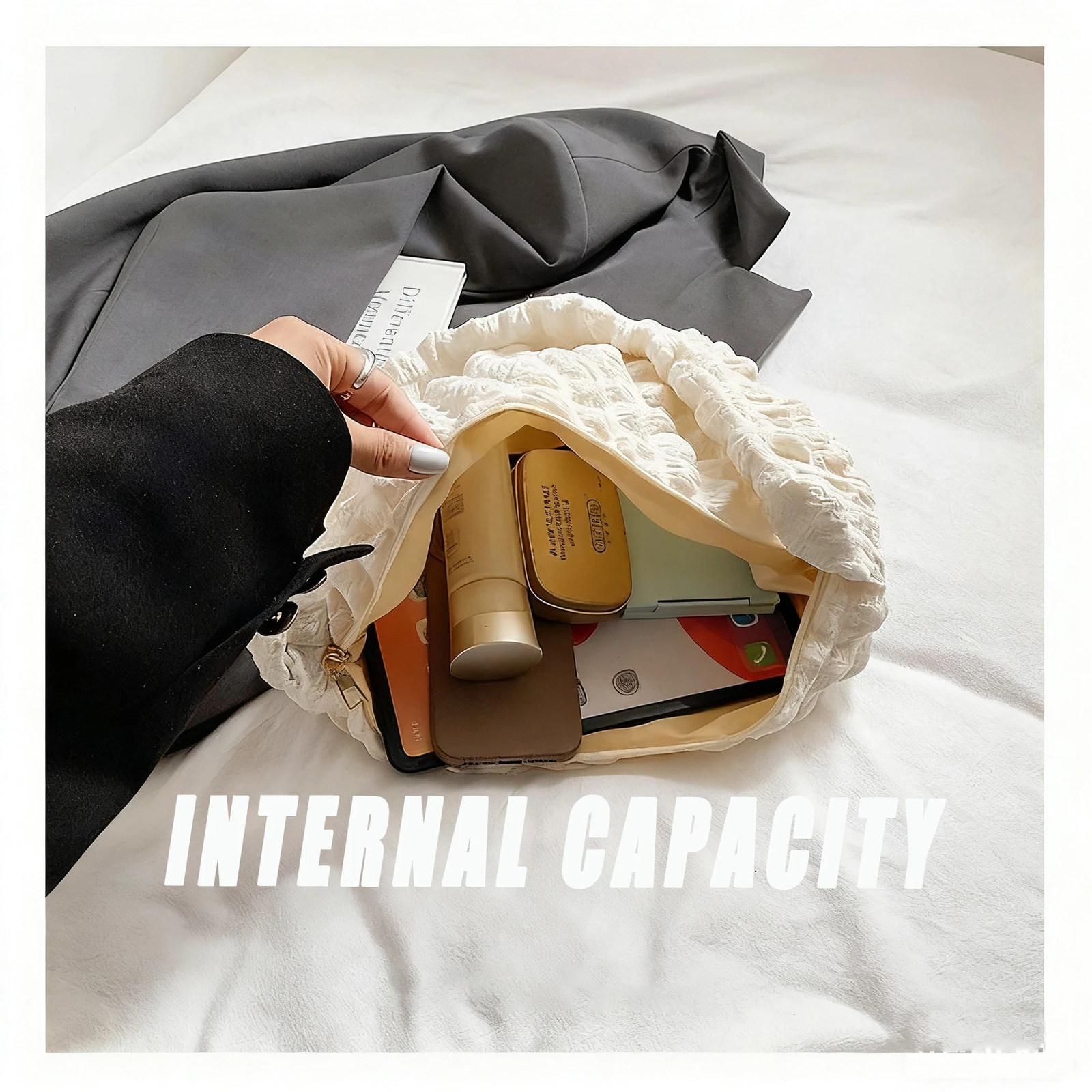 Pleated Embroidered Crossbody Solid Color Bubbles Cloud Shoulder Bags Large Tote Bucket Bag Underarm for Women 251018