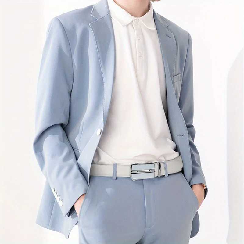 Mens Leather Belt Adjustable White Automatic Buckle Minimalist Formal Casual Belt for Business Work Waist Straps BeltsXJ251023