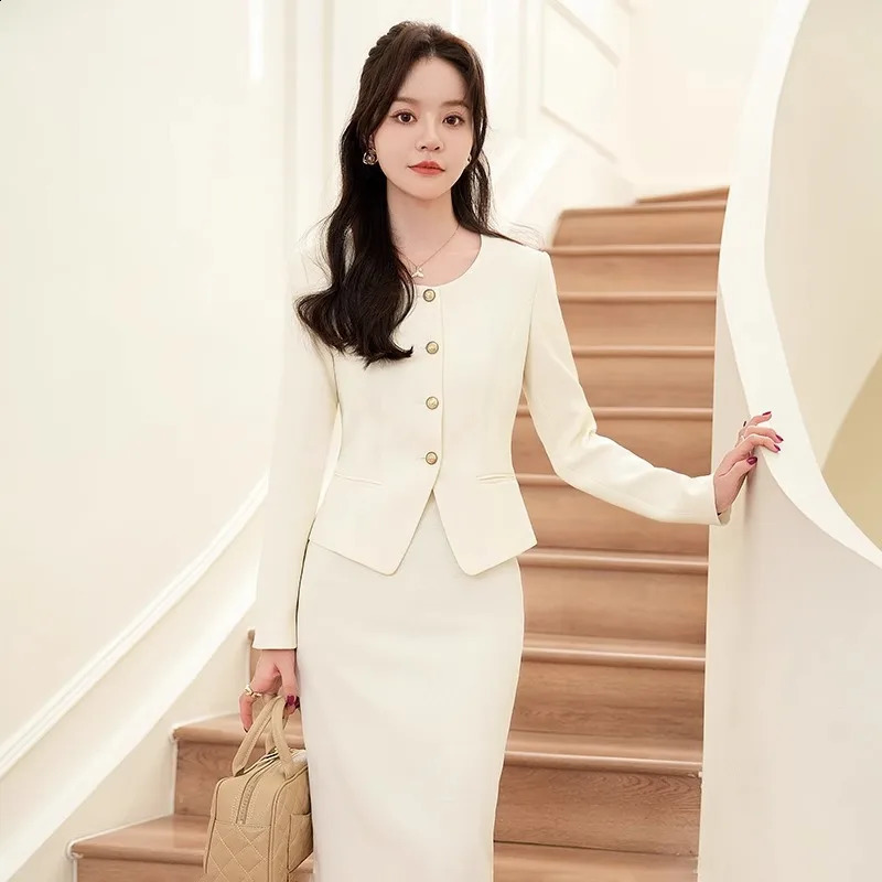 Spring Summer Long Sleeve Women Business Work Wear Suits with Skirt and Tops Formal Professional Office OL Styles Dress Sets 251016