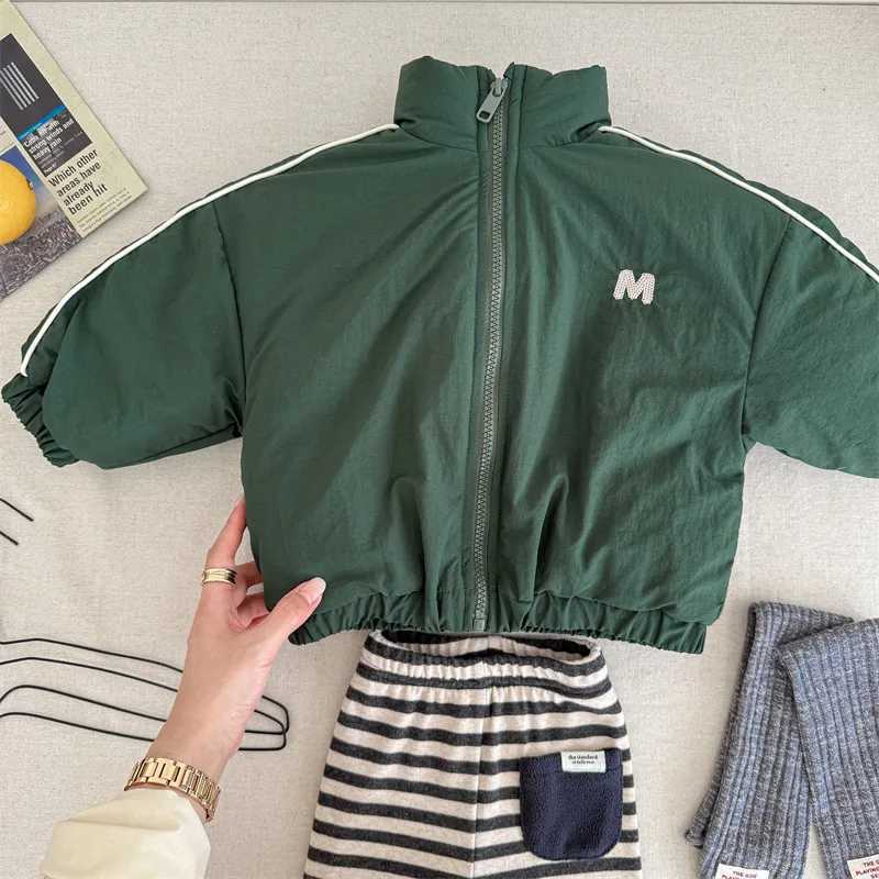 2024 Winter New Children Long Sleeve Warm Letter Coat Plus Velvet Thick Boys Down Jackets Baby Girls Padded Jacket Kids Clothes Y251023