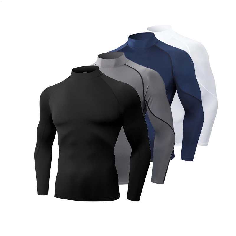 1 Piece Autumn Winter Underwear Mens Elastic Quick Drying Compression Long Sleeved Base Shirt Comfortable Sports High Neck Top 251023