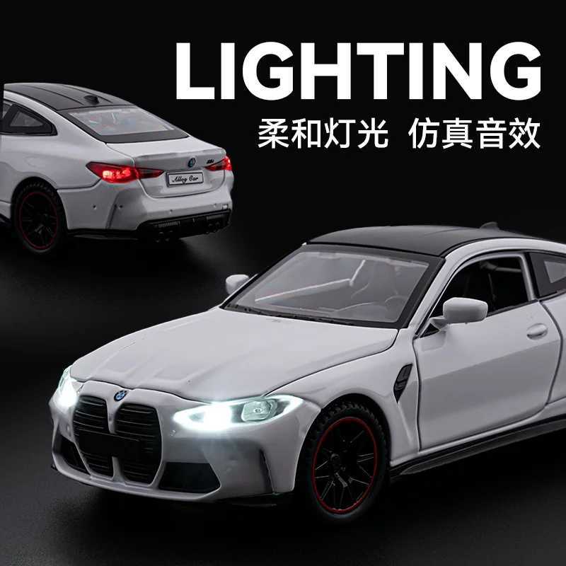 132 Scale Simulation Top sports car BM M4 sports car Alloy Diecast Classic Car Model Supercar Sound Light boys toy GiftT251023