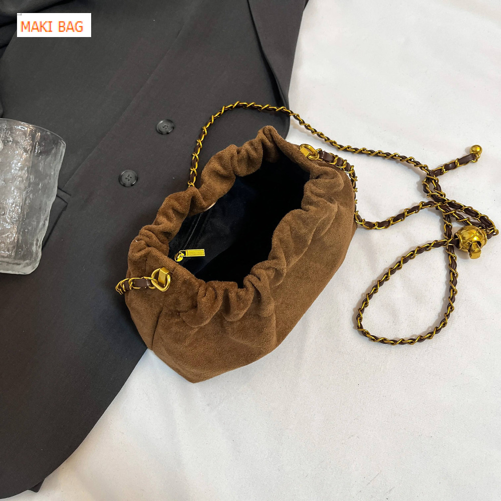 Retro suede bucket bag autumn and winter new Korean style elegant luxury armpit bag fashionable versatile women's shoulder bag designer bag